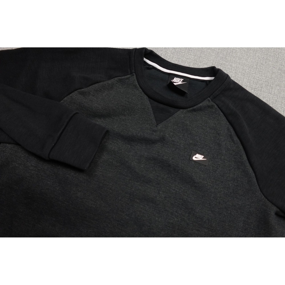 Nike Sweatshirt Mens Medium Black Crewneck Fleece Kangaroo Pocket Logo Dri-Fit
